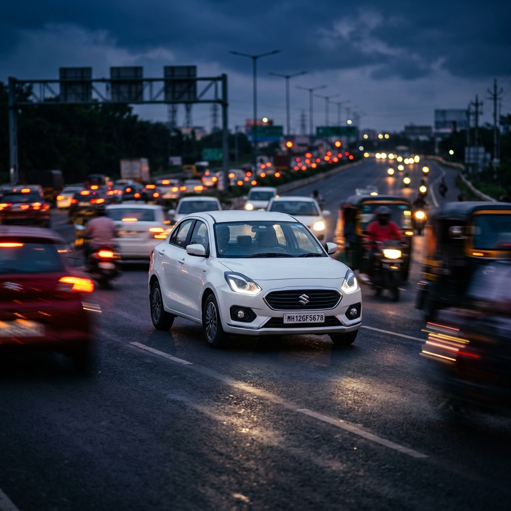 Professional Sourabh Travels chauffeur sedan navigating Mumbai traffic